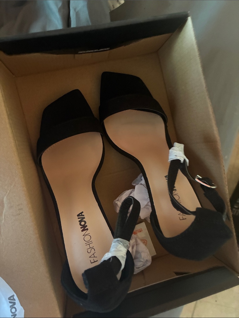 Fashion Nova Black Pointed-Toe Ankle Strap Heels